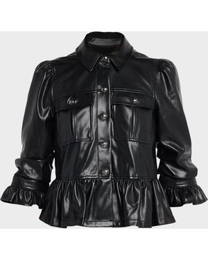 Cinq À Sept Delanie Ruffled Vegan Leather Jacket - Black