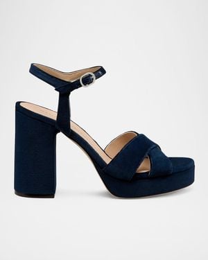 Stuart Weitzman 90Mm Dayna Velvet Platform Block-Heel Sandals - Blue