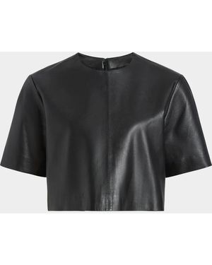 10 Crosby Derek Lam Billie Paper Leather Short Sleeve Crop Top - Black