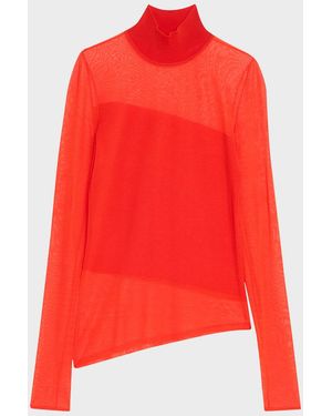 Jason Wu Mock-Neck Asymmetric Sheer Merino Wool Sweater - Red