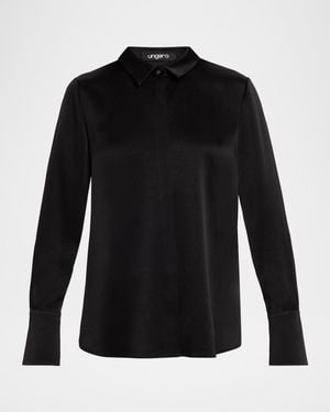 Emanuel Ungaro Layne Satin Button-Front Blouse - Black