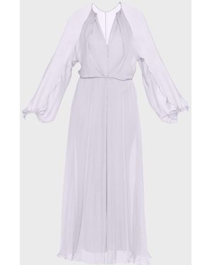 Giorgio Armani Zip-Front Long-Sleeve Silk Chiffon Layered Gown - Purple