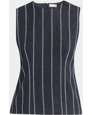 Brunello Cucinelli Double Pinstriped Denim Sleeveless Top - Blue