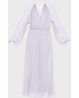 Giorgio Armani Zip-Front Long-Sleeve Silk Chiffon Layered Gown - Purple