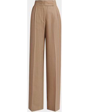 Etro Double-Pleated Striped Wool Jacquard Straight-Leg Pants - Natural