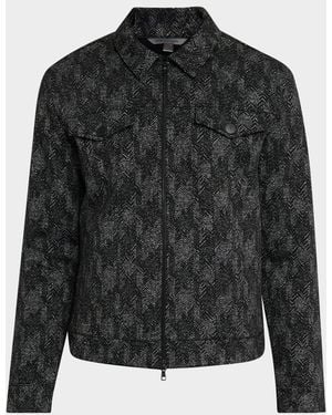 John Varvatos Hallet Jacquard Herringbone Trucker Jacket - Black