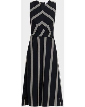 Tanya Taylor Theo Stripe Ponte Midi Dress - Black