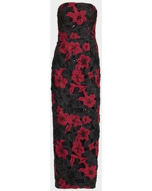 MILLY Orion Strapless Grand Floral Column Maxi Dress - Red