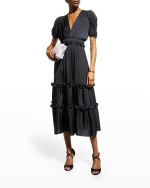Shoshanna Marcela Vintage Ruched Ruffle Dress - Black
