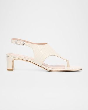 Stuart Weitzman 40Mm Baby Babette Croc-Embossed Leather Thong Sandals - White