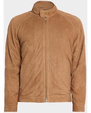 Peter Millar Soho Stretch Suede Bomber Jacket - Brown