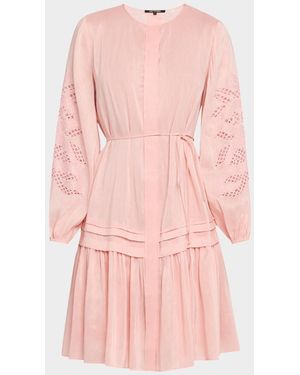 Kobi Halperin Carrie Eyelet-Embroidered Flounce Midi Dress - Pink