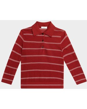 Vince Striped Pique Cotton Polo - Red