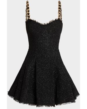 Balmain Metallic Tweed Chain Strap Mini Dress - Black