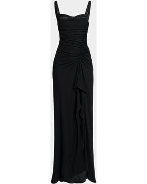 Elie Saab Peekaboo Bustier Ruched Jersey Maxi Dress - Black