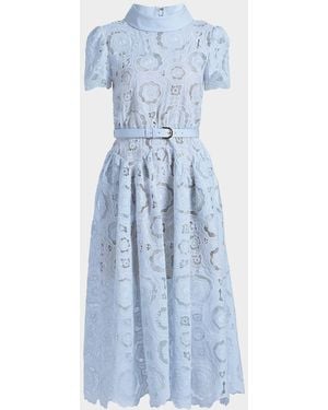 Self-Portrait Floral Lace A-Line Midi Dress - Blue