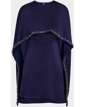 Roland Mouret Satin Crepe Embellished Cape Mini Dress - Blue