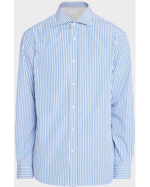 Brunello Cucinelli Apos;S Cotton Pinstripe Sport Shirt - Blue
