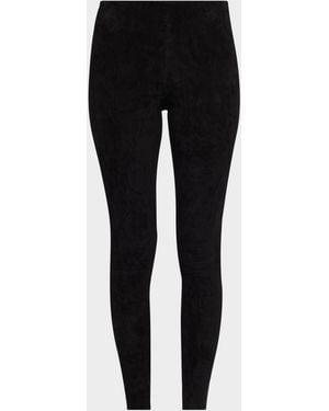 Alice + Olivia Lennox Mid-Rise Suede Leggings - Black