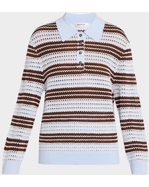 Zankov Stripe Long-Sleeve Polo - White