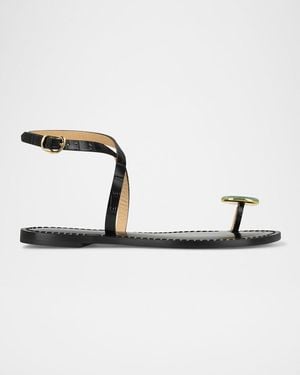 Amanu The Kigali Croc-Effect Leather Toe-Ring Sandals - Metallic