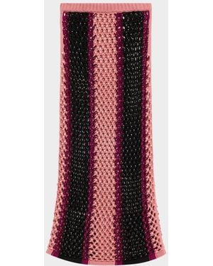 DIOTIMA Spice Crystal Striped Crochet Knit Midi Skirt - Red