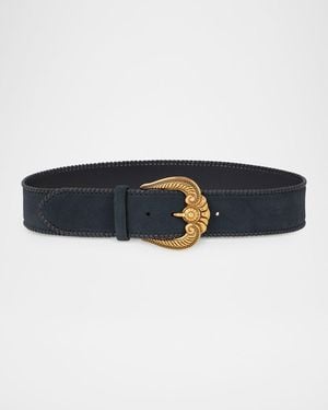 Etro Suede-Like Leather Belt With Paisley Buckle - Blue