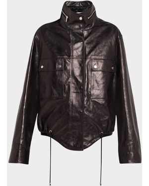 Michael Kors Washed Leather Bomber Jacket - Black