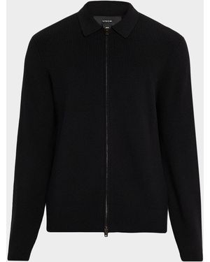 Vince Apos;S Wool-Blend Two-Way Zip Cardigan Shirt Jacket - Black