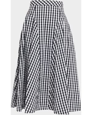 MILLY Robin A-Line Gingham Midi Skirt - White