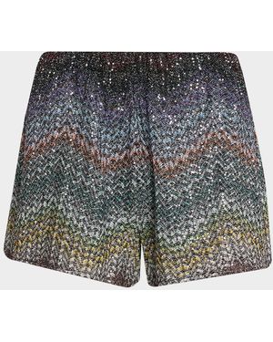Missoni Paillette Chevron Pull-On Shorts - Gray