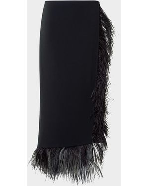 Akris Feather-Trim Wool Stretch Double Face Midi Wrap Skirt - Black