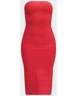 Hervé Léger The Cassidy Strapless Midi Bodycon Dress - Red