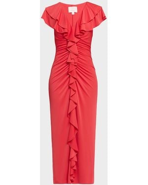 Cinq À Sept Tallis Ruffled V-Neck Maxi Dress - Red