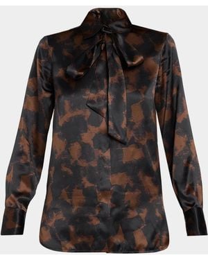 Kiton Abstract-Print Silk Button-Down Shirt With Detachable Neck-Tie - Black