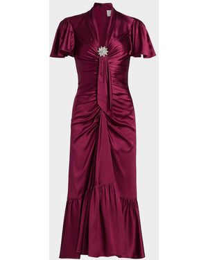 Cinq À Sept Peeta Crystal Brooch-Embellished Satin Cocktail Dress - Red