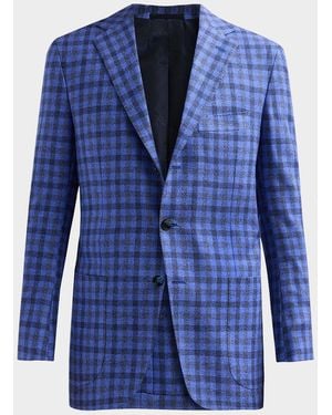 Kiton Apos;S Checked Cashmere-Cotton-Silk Sport Coat - Blue