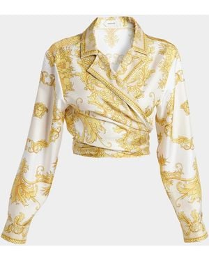 Versace New Barocco Cropped Silk Twill Shirt - Metallic