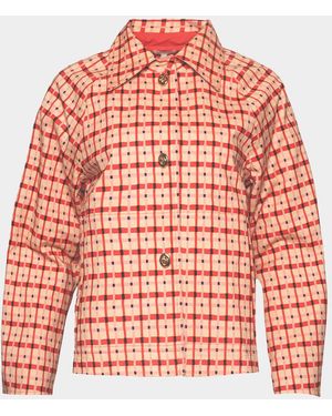 Frances Valentine Spiffy Check-Print Short Trench Coat - Red