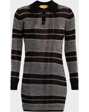 Guest In Residence Shadow Plaid Wool-Cashmere Polo Dress - Black