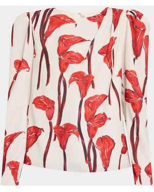 Carolina Herrera Cala Lily Crepe Draped-Sleeve Blouse - Red