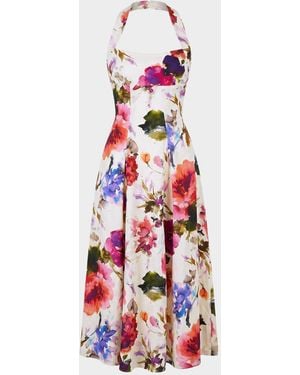 Nicholas Elisabeth Pleated Floral-Print Halter Midi Dress - White