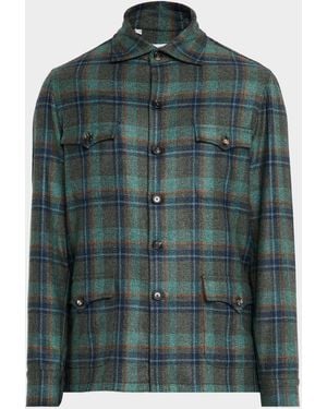 Cesare Attolini Apos;S Cashmere Plaid Four-Pocket Overshirt - Green