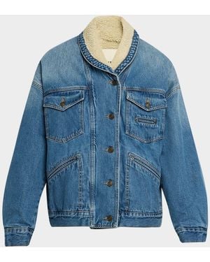 Isabel Marant Pimia Faux-Fur Lined Denim Jacket - Blue