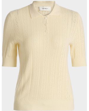 Lisa Yang Cristine Cashmere Pointelle Short-Sleeve Polo Sweater - Natural