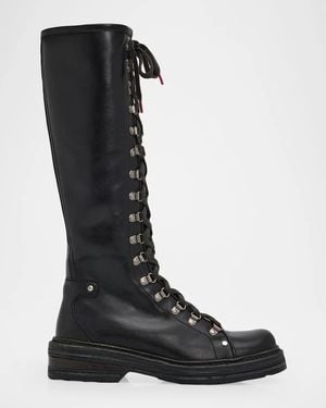 Miu Miu 40Mm Leather Lace-Up Knee-High Combat Boots - Black
