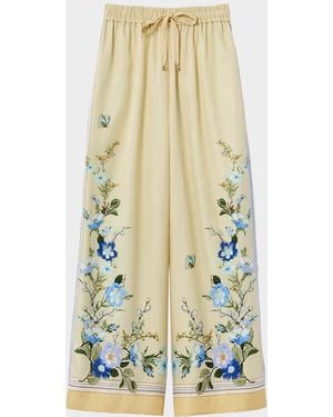 Self-Portrait Floral Organza Wide-Leg Drawstring Pants - Yellow
