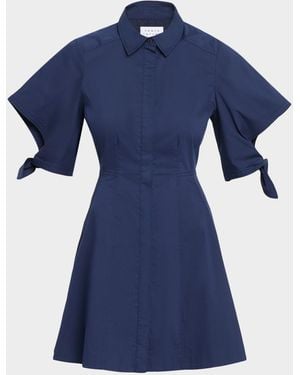 Tanya Taylor Corinna Tie-Cuff Mini Cotton Shirtdress - Blue