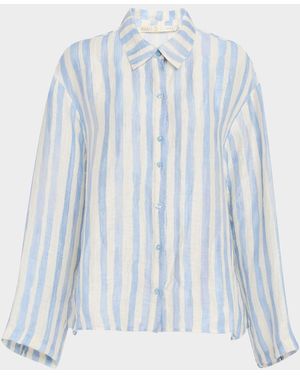 Marie Oliver Nico Oversized Striped Beach Shirt - Blue