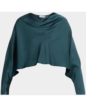 Jonathan Simkhai Bearitz Draped Cowl-Neck Satin Top - Green